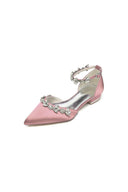 Pointed Toe Rhinestone Beaded Ankle Strap Kitten Heels - KissProm