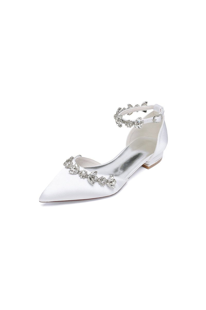 Pointed Toe Rhinestone Beaded Ankle Strap Kitten Heels - KissProm