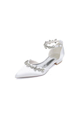 Pointed Toe Rhinestone Beaded Ankle Strap Kitten Heels - KissProm