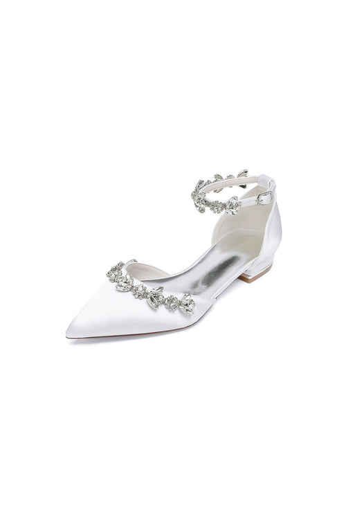 Pointed Toe Rhinestone Beaded Ankle Strap Kitten Heels - KissProm