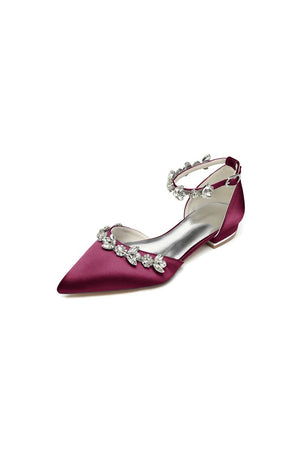 Pointed Toe Rhinestone Beaded Ankle Strap Kitten Heels - KissProm