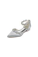 Pointed Toe Rhinestone Beaded Ankle Strap Kitten Heels - KissProm