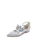 Pointed Toe Rhinestone Beaded Buckle Kitten Heels - KissProm
