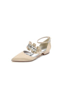 Pointed Toe Rhinestone Beaded Buckle Kitten Heels - KissProm