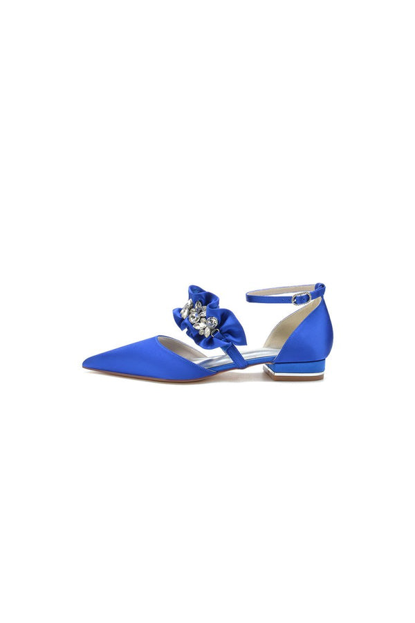Pointed Toe Rhinestone Beaded Buckle Kitten Heels - KissProm