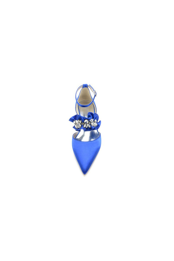 Pointed Toe Rhinestone Beaded Buckle Kitten Heels - KissProm