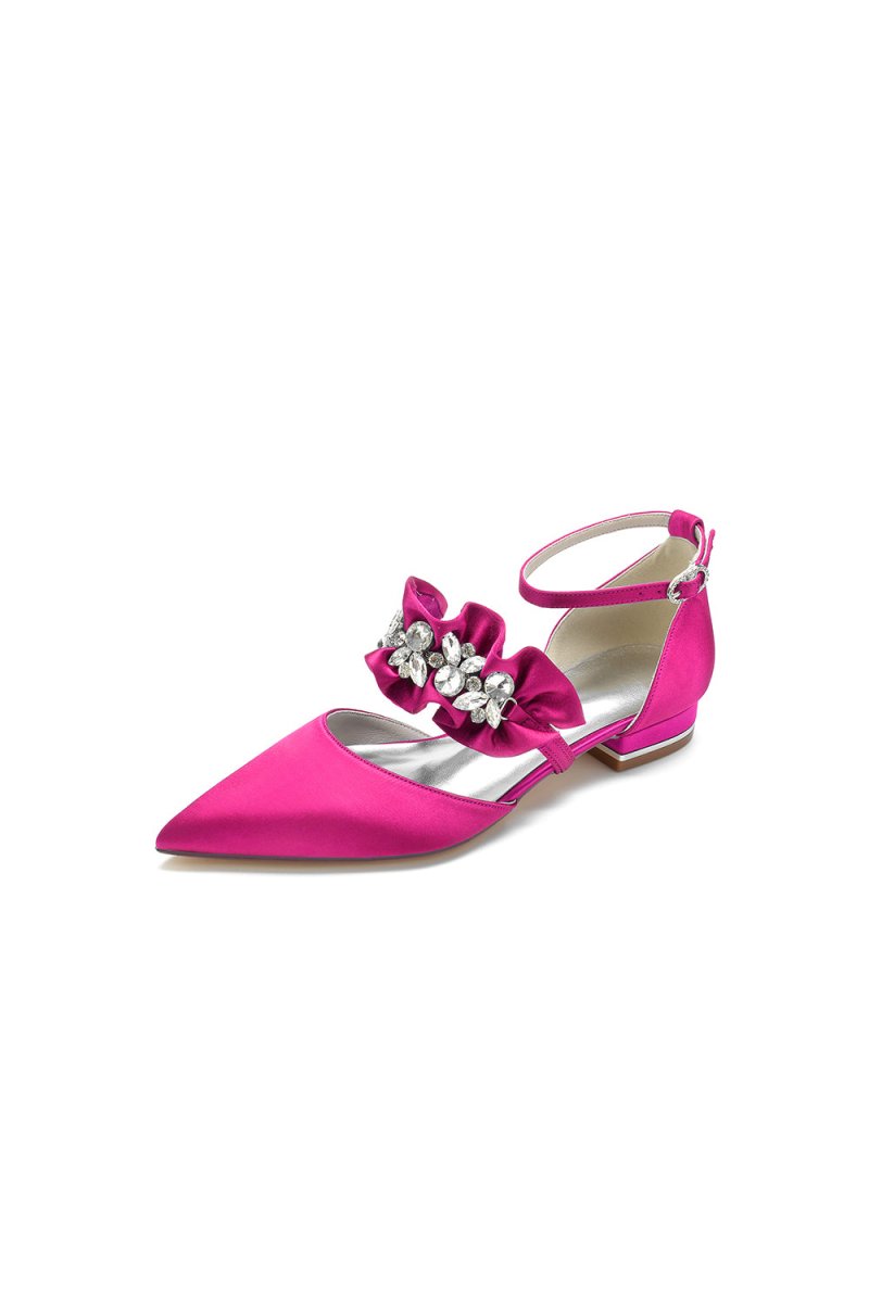 Pointed Toe Rhinestone Beaded Buckle Kitten Heels - KissProm