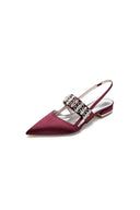 Pointed Toe Rhinestone Beaded Kitten Heels - KissProm