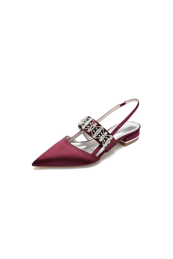 Pointed Toe Rhinestone Beaded Kitten Heels - KissProm