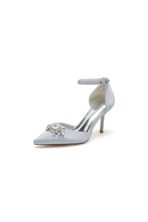 White Pointed Toe with Rhinestone Flower - KissProm
