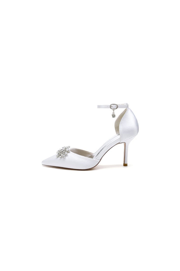 White Pointed Toe with Rhinestone Flower - KissProm
