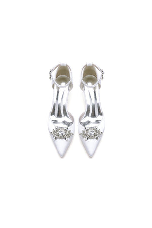 White Pointed Toe with Rhinestone Flower - KissProm