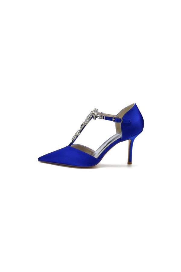 Pointed Toe Rhinestone Strap High Heels - KissProm