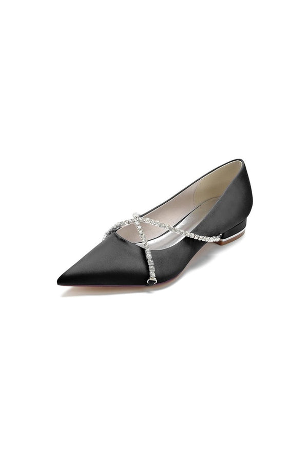 Pointed Toe Rhinestone Strap Kitten Heels - KissProm