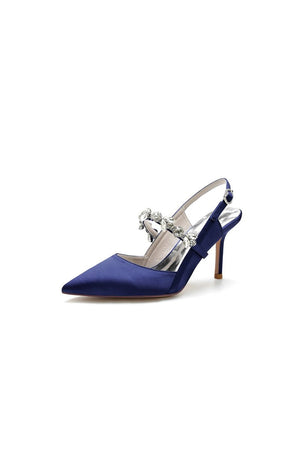 Pointed Toe Stiletto Heels with Rhinestone Strap - KissProm