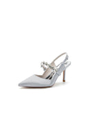 Pointed Toe Stiletto Heels with Rhinestone Strap - KissProm