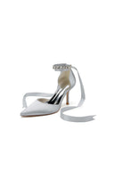 Pointed Toe Stiletto Heels with Ribbon Tie - KissProm