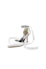 Pointed Toe Stiletto Heels with Ribbon Tie - KissProm