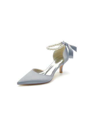 Pointed Toe Ribbons Faux Pearl Pumps - KissProm