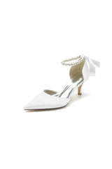 Pointed Toe Ribbons Faux Pearl Pumps - KissProm