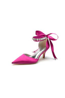 Pointed Toe Ribbons Kitten Heels With Diamond - KissProm
