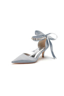 Pointed Toe Ribbons Kitten Heels With Diamond - KissProm