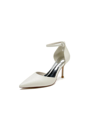 Pointed Toe Sexy Ankle Strap White Satin Wedding Shoes - KissProm