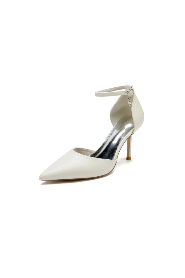 Pointed Toe Sexy Ankle Strap White Satin Wedding Shoes - KissProm
