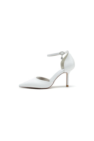 Pointed Toe Sexy Ankle Strap White Satin Wedding Shoes - KissProm