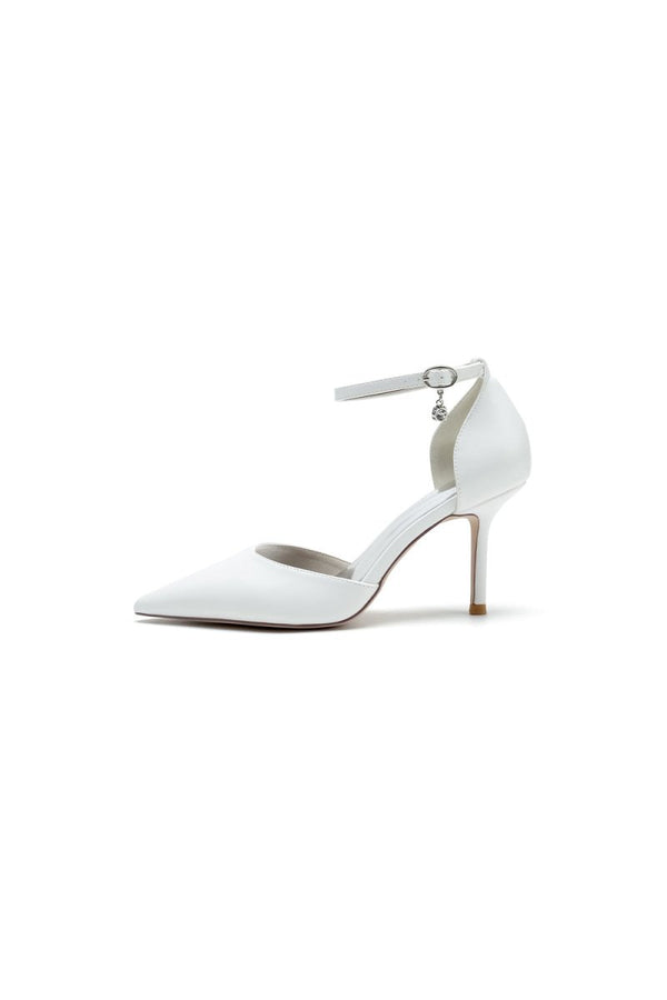 Pointed Toe Sexy Ankle Strap White Satin Wedding Shoes - KissProm