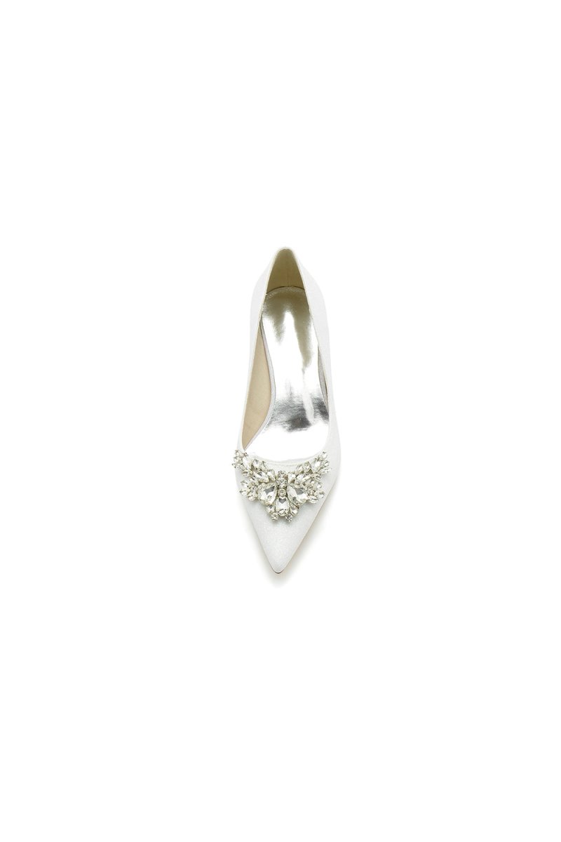 Pointed Toe Silver Wedding Shoes with Rhinestone - KissProm