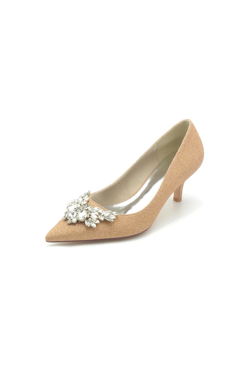 Pointed Toe Silver Wedding Shoes with Rhinestone - KissProm