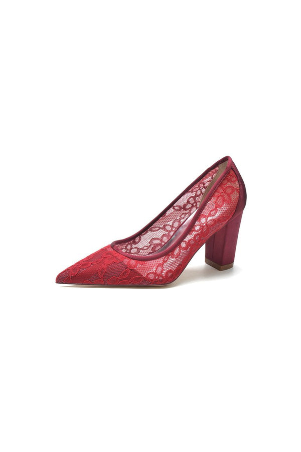 Pointed Toe Slip - on Lace Wedding Shoes - KissProm