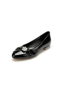 Pointed Toe Slip - on Patent Leather Low Heels With Rhinestone - KissProm