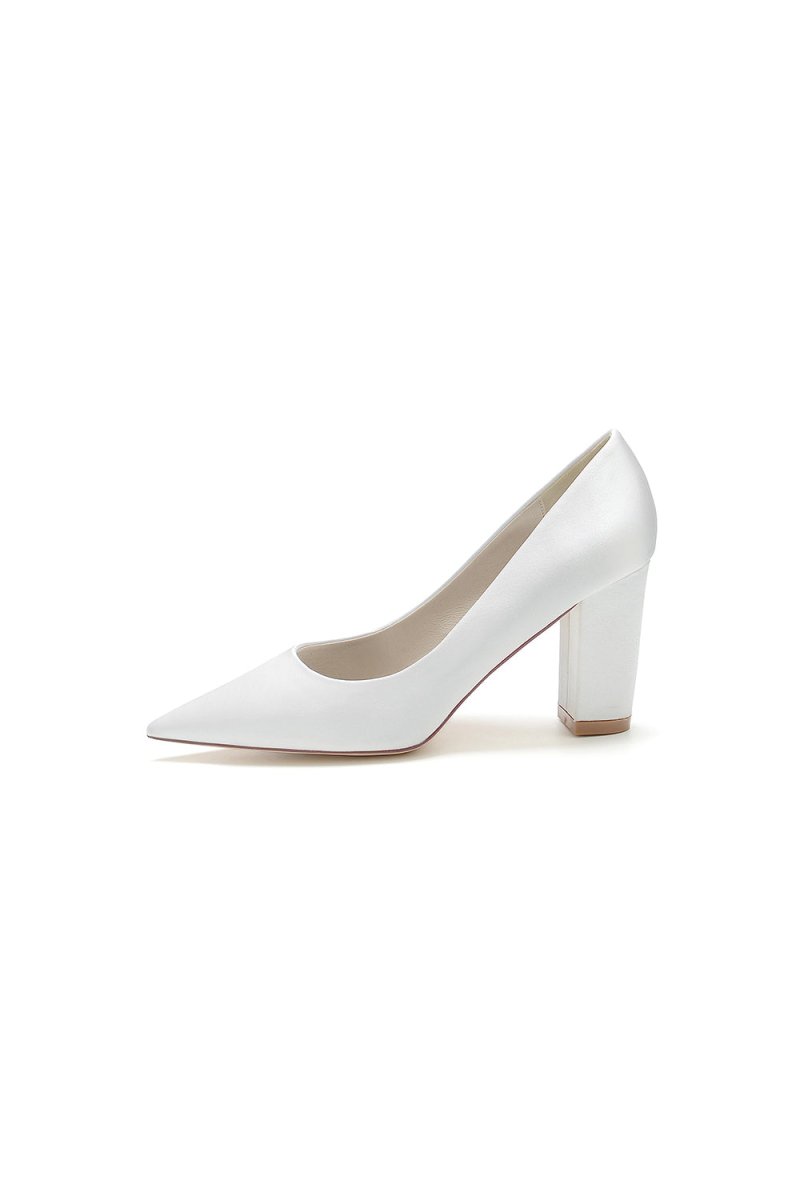 Pointed Toe Slip - on Satin Chunky Heels - KissProm