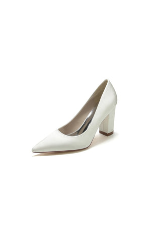 Pointed Toe Slip - on Satin Chunky Heels - KissProm