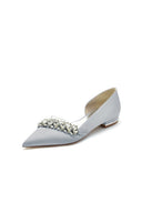 Pointed Toe Slip - on Satin Low Heels With Rhinestone - KissProm