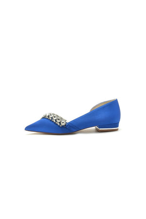 Pointed Toe Slip - on Satin Low Heels With Rhinestone - KissProm
