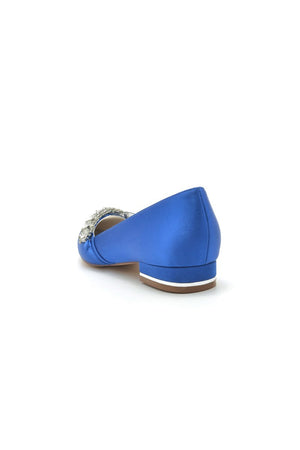 Pointed Toe Slip - on Satin Low Heels With Rhinestone - KissProm