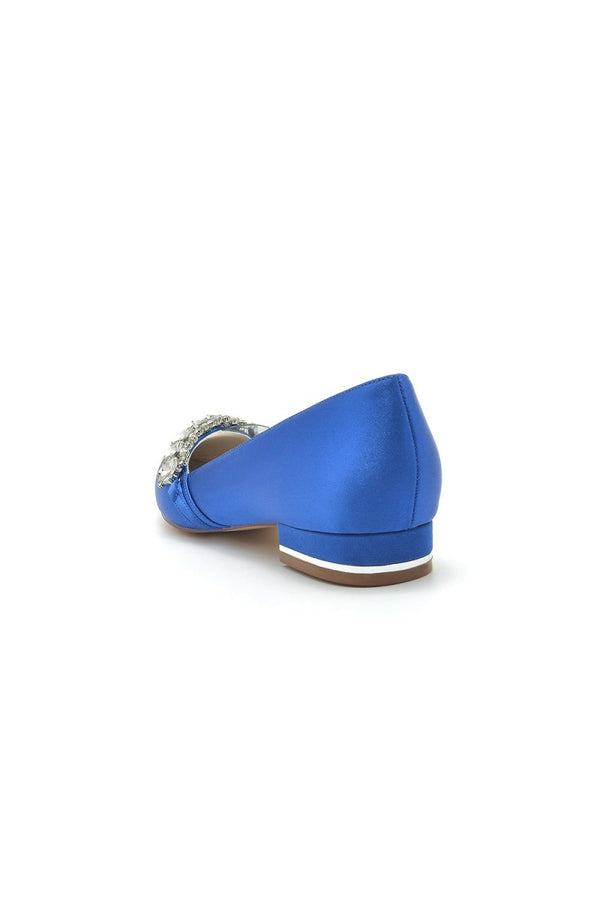 Pointed Toe Slip - on Satin Low Heels With Rhinestone - KissProm