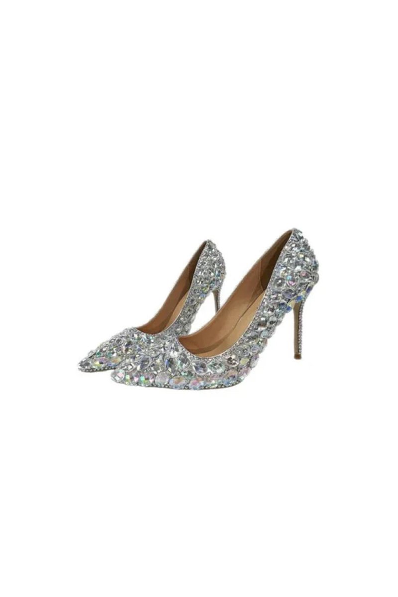 Pointed Toe Stiletto High Heels Shoes with Rhinestones - KissProm