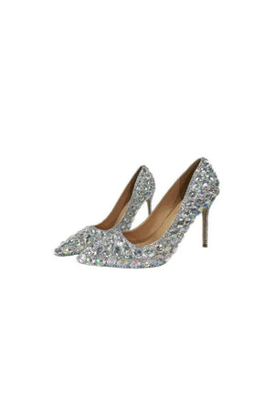Pointed Toe Stiletto High Heels Shoes with Rhinestones - KissProm