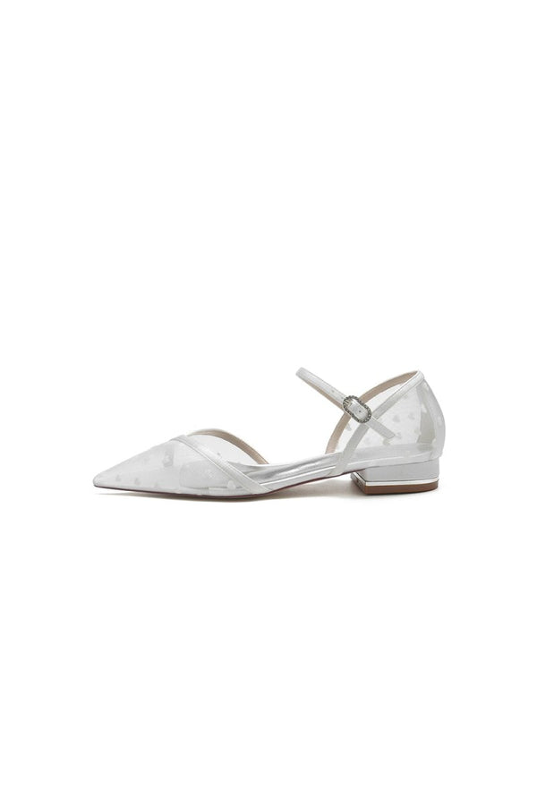 Pointed Toe Strap Buckle Mesh Low Heels - KissProm