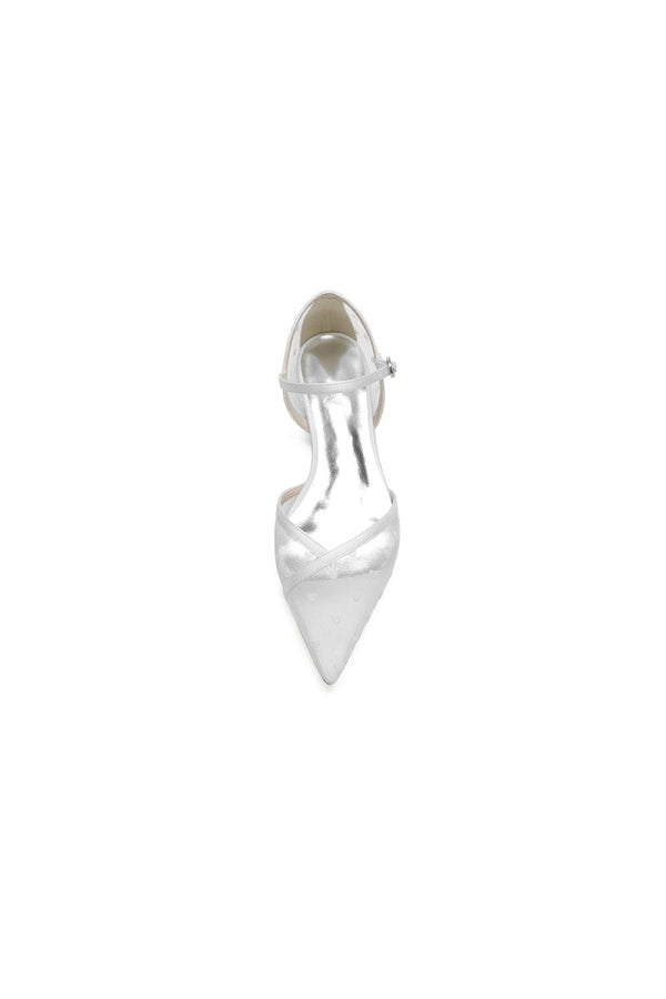 Pointed Toe Strap Buckle Mesh Low Heels - KissProm