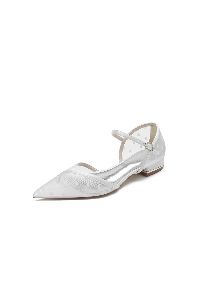 Pointed Toe Strap Buckle Mesh Low Heels - KissProm