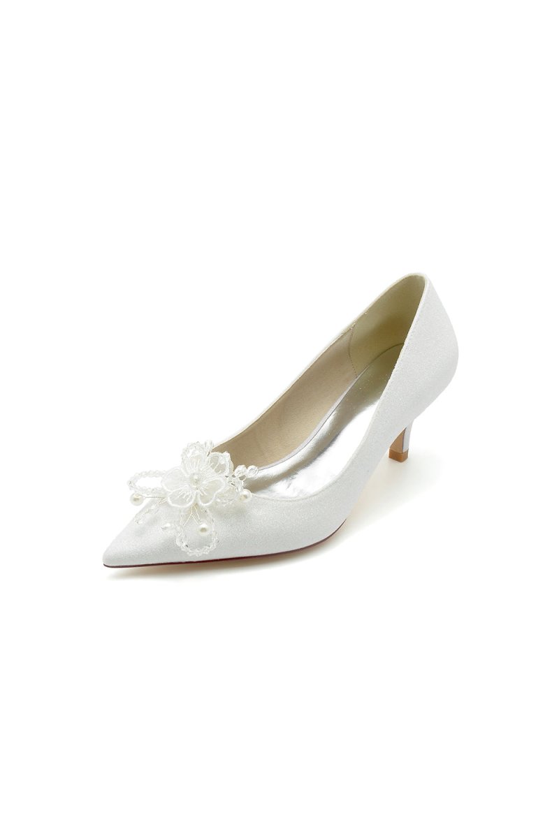 Flower Pointed Toe Wedding Stiletto Heels - KissProm