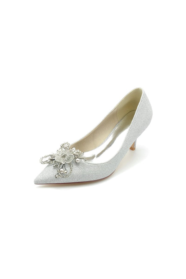 Flower Pointed Toe Wedding Stiletto Heels - KissProm