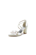 Pointed Toe White Chunky Heels with Flower - KissProm