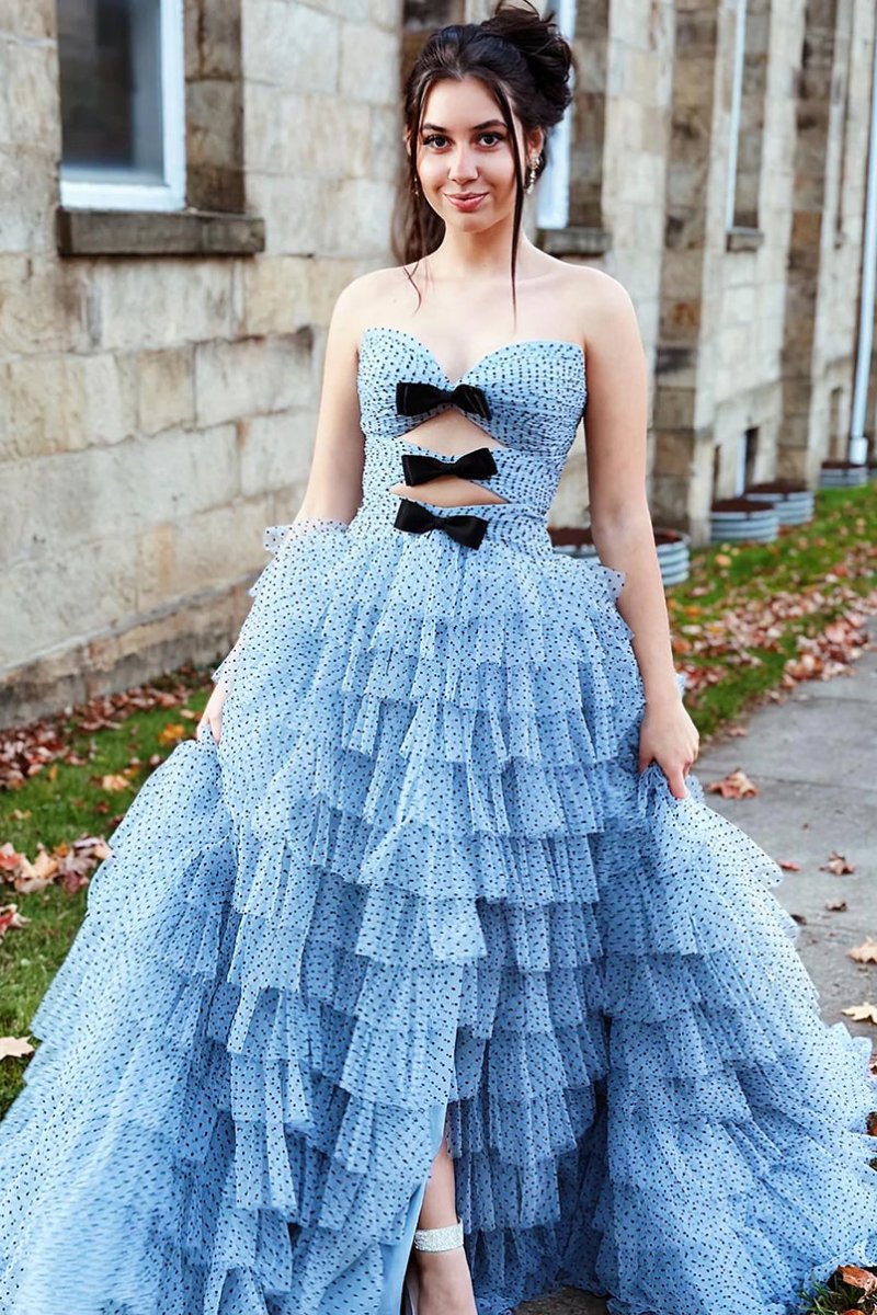 blue polka dot prom dress Fashion Marilyn Blue Polka Dot Dress Prom Midi 1950s Dress – Hoprom main image 0