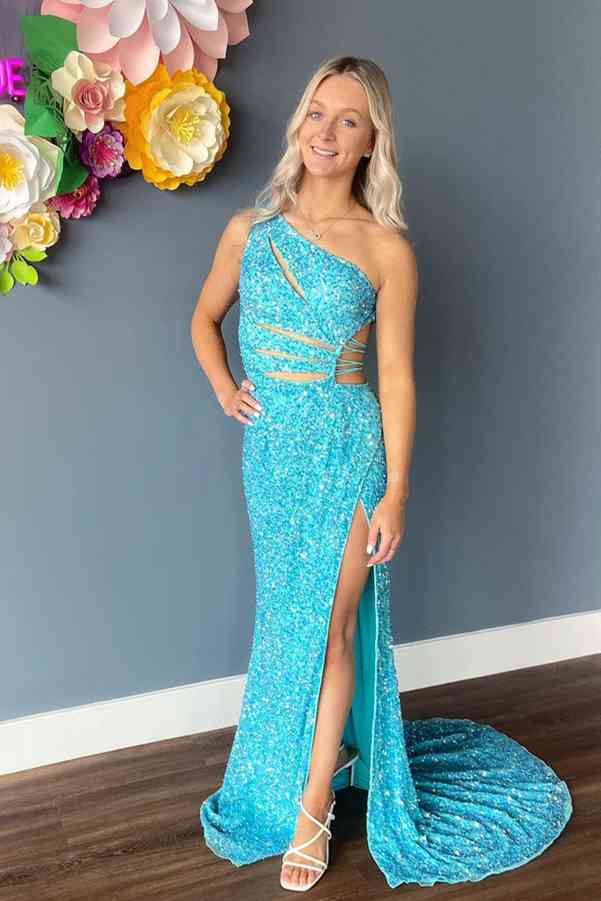 Saoirse | Lilac One Shoulder Cut-Out Mermaid Sequins Slit Long Prom Dress